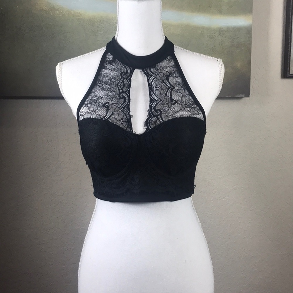 BEBE Halter Bralette in Black Lace size M